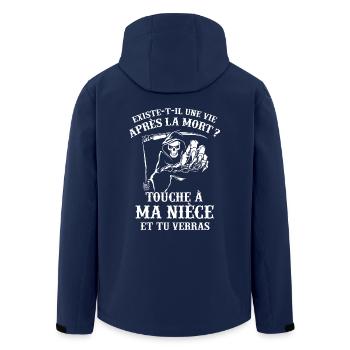T-shirt Tante / Oncle - Touche à ma Nièce - Veste softshell homme en polyester recyclé Stanley/Stella - marine - Dos - AI Model Male 185 light (185cm)