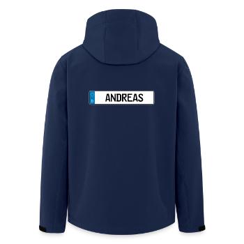 Andreas name tag gift - Men’s Recycled Softshell Jacket by Stanley/Stella - navy - Back - AI Model Male 185 light (185cm)