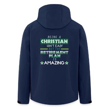 Being A Christian Is Not Easy - Christianity Pension - Men’s Recycled Softshell Jacket by Stanley/Stella - navy - Back - AI Model Male 185 light (185cm)