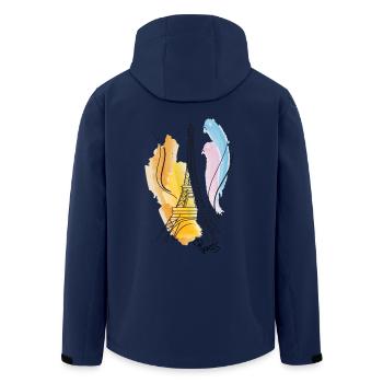 Eiffel Tower drawing - Men’s Recycled Softshell Jacket by Stanley/Stella - navy - Back - AI Model Male 185 light (185cm)