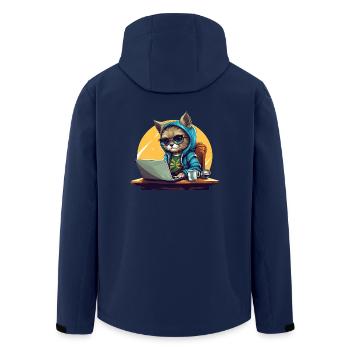 Cool Cat CEO - Start-up Mood with Laptop - Men’s Recycled Softshell Jacket by Stanley/Stella - navy - Back - AI Model Male 185 light (185cm)