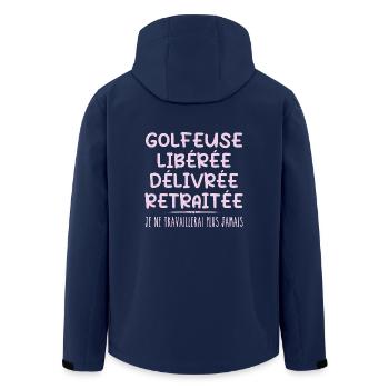 Golfer Celebrates Retirement with Humor Gift - Men’s Recycled Softshell Jacket by Stanley/Stella - navy - Back - AI Model Male 185 light (185cm)