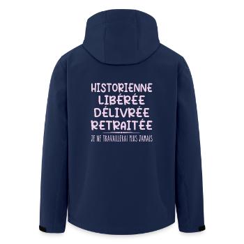 Historian celebrates her retirement with humor gift - Men’s Recycled Softshell Jacket by Stanley/Stella - navy - Back - AI Model Male 185 light (185cm)