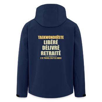 Taekwondo Athlete Celebrates Retirement with Humour - Men’s Recycled Softshell Jacket by Stanley/Stella - navy - Back - AI Model Male 185 light (185cm)