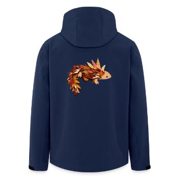 Axolotl explores colorful leaves in autumn - Men’s Recycled Softshell Jacket by Stanley/Stella - navy - Back - AI Model Male 185 light (185cm)