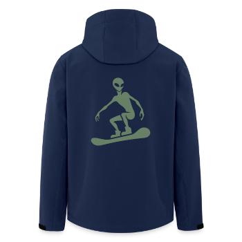 Minimalist Design: Alien Snowboarder Silhoue - Men’s Recycled Softshell Jacket by Stanley/Stella - navy - Back - AI Model Male 185 light (185cm)