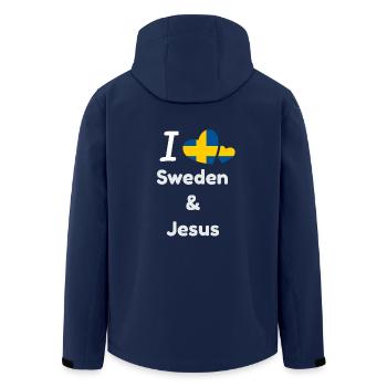 J'aime la Suède et Jésus - Christ et la Suède - Veste softshell homme en polyester recyclé Stanley/Stella - marine - Dos - AI Model Male 185 light (185cm)