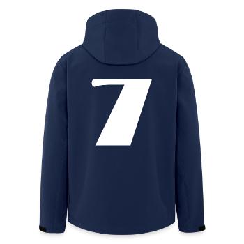 7 YEARS. 7th ANNIVERSARY. BIRTHDAY 7 YEARS. 7 - Men’s Recycled Softshell Jacket by Stanley/Stella - navy - Back - AI Model Male 185 light (185cm)