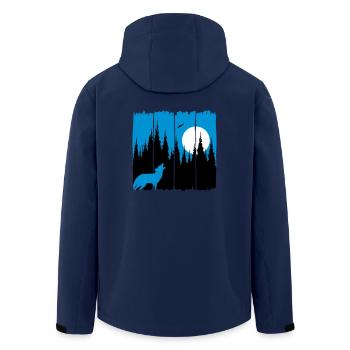 Wolf in front of the moon / sun forest dweller forest animal gift - Men’s Recycled Softshell Jacket by Stanley/Stella - navy - Back - AI Model Male 185 light (185cm)