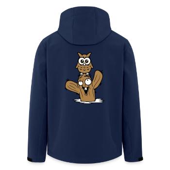Owl Cactus Desert 2 Friends Happy Team Cartoon - Men’s Recycled Softshell Jacket by Stanley/Stella - navy - Back - AI Model Male 185 light (185cm)