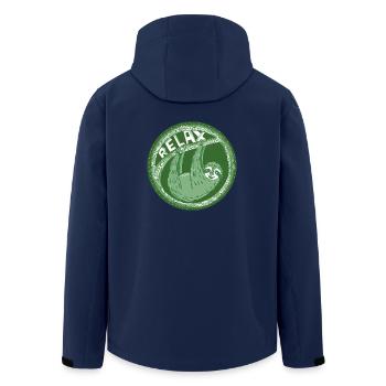 RELAX - pale green sloth - Men’s Recycled Softshell Jacket by Stanley/Stella - navy - Back - AI Model Male 185 light (185cm)