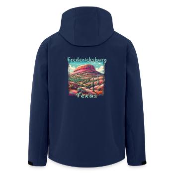 Fredericksburg TX: German Roots & Sunset - Men’s Recycled Softshell Jacket by Stanley/Stella - navy - Back - AI Model Male 185 light (185cm)