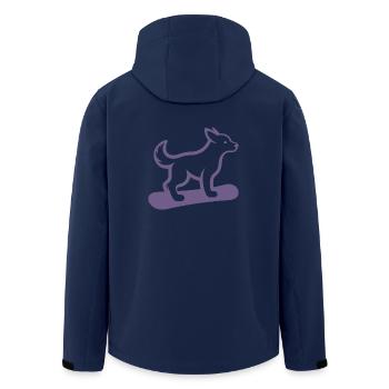 Dog Snowboard Snowboarder Minimalist Design - Men’s Recycled Softshell Jacket by Stanley/Stella - navy - Back - AI Model Male 185 light (185cm)