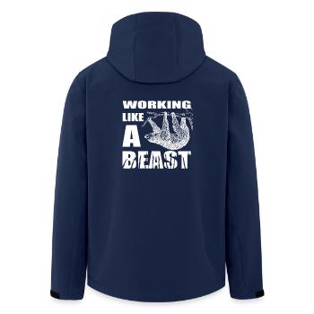 Working in the office like an animal, like a sloth - Men’s Recycled Softshell Jacket by Stanley/Stella - navy - Back - AI Model Male 185 light (185cm)