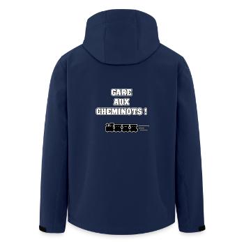STATION IN THE CHEMINOTS! -WOOD OF WORDS - FRANCOIS VILLE - Men’s Recycled Softshell Jacket by Stanley/Stella - navy - Back - AI Model Male 185 light (185cm)