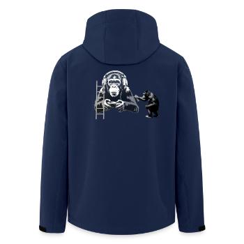 GRAFFITI BANKSY STYLE - CHIMP PLAYING COMPUTER GAM - Men’s Recycled Softshell Jacket by Stanley/Stella - navy - Back - AI Model Male 185 light (185cm)
