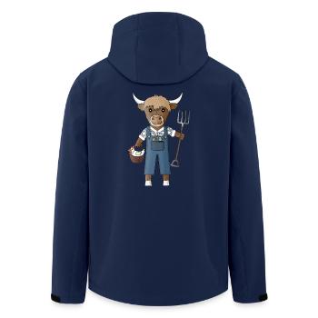 Hochlandrind mit Mistgabel und Hühnerkorb - Recycelte Männer Softshell-Jacke von Stanley/Stella - Navy - Hinten - AI Model Male 185 light (185cm)