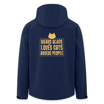 Wear black - dear cats - avoid people - Men’s Recycled Softshell Jacket by Stanley/Stella - navy - Back - AI Model Male 185 light (185cm)