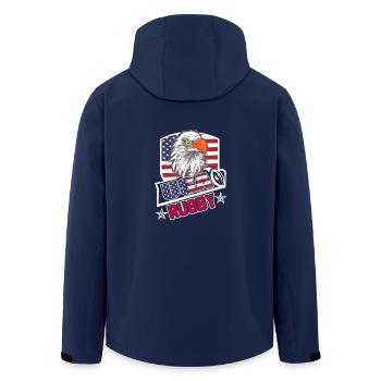 USA rugby football - Men’s Recycled Softshell Jacket by Stanley/Stella - navy - Back - AI Model Male 185 light (185cm)