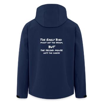 The early bird the early bird - Men’s Recycled Softshell Jacket by Stanley/Stella - navy - Back - AI Model Male 185 light (185cm)