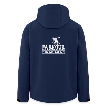 parkour - Men’s Recycled Softshell Jacket by Stanley/Stella - navy - Back - AI Model Male 185 light (185cm)