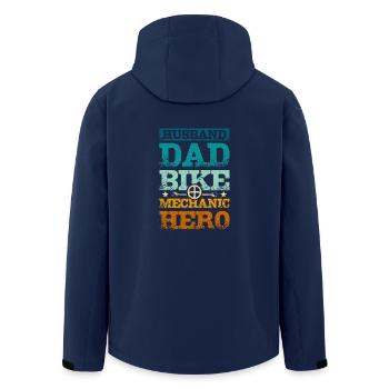 Mari papa mécanicien de vélo héros - Veste softshell homme en polyester recyclé Stanley/Stella - marine - Dos - AI Model Male 185 light (185cm)