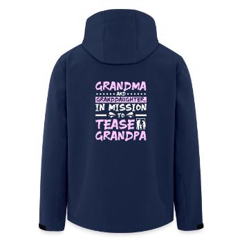 Grandma and granddaughter tease grandpa - Men’s Recycled Softshell Jacket by Stanley/Stella - navy - Back - AI Model Male 185 light (185cm)