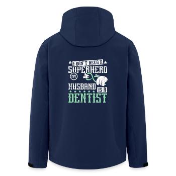I don't need a superhero my husband is a dentist - Men’s Recycled Softshell Jacket by Stanley/Stella - navy - Back - AI Model Male 185 light (185cm)