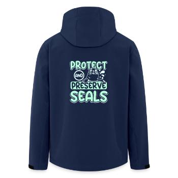 Protéger et préserver les phoques - Veste softshell homme en polyester recyclé Stanley/Stella - marine - Dos - AI Model Male 185 light (185cm)