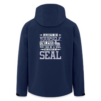 Be yourself unless you can be a seal - Men’s Recycled Softshell Jacket by Stanley/Stella - navy - Back - AI Model Male 185 light (185cm)
