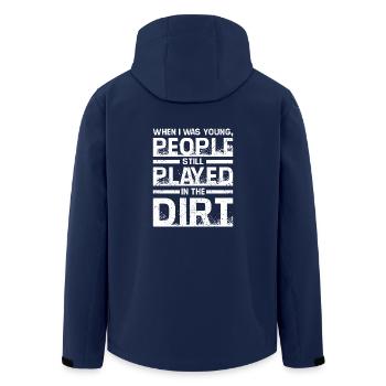 Old people played in the dirt - Men’s Recycled Softshell Jacket by Stanley/Stella - navy - Back - AI Model Male 185 light (185cm)