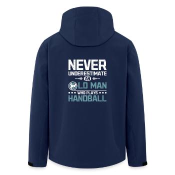 Never underestimate an old man who plays handball - Men’s Recycled Softshell Jacket by Stanley/Stella - navy - Back - AI Model Male 185 light (185cm)