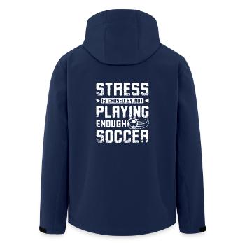 Stress is caused by not playing enough soccer - Men’s Recycled Softshell Jacket by Stanley/Stella - navy - Back - AI Model Male 185 light (185cm)