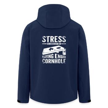 Stress is caused by not playing enough cornhole - Men’s Recycled Softshell Jacket by Stanley/Stella - navy - Back - AI Model Male 185 light (185cm)
