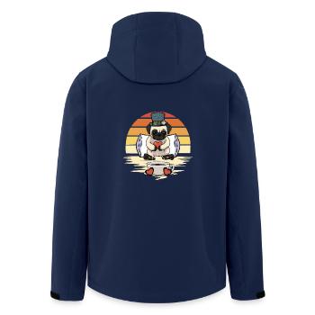 Pug Dog Dogs Good Morning Coffee - Men’s Recycled Softshell Jacket by Stanley/Stella - navy - Back - AI Model Male 185 light (185cm)