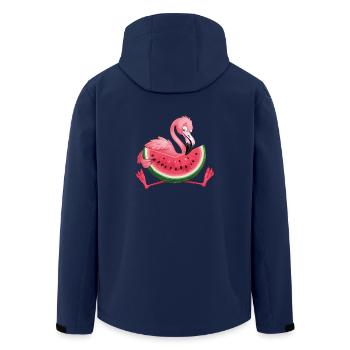 Flamingo with Watermelon Summer Motif - Men’s Recycled Softshell Jacket by Stanley/Stella - navy - Back - AI Model Male 185 light (185cm)