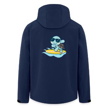 Cute turtle with sunglasses on surfboard - Men’s Recycled Softshell Jacket by Stanley/Stella - navy - Back - AI Model Male 185 light (185cm)