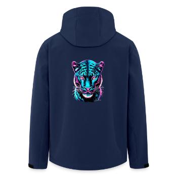 Neon Panther Facial - Cyber Futuristic Collection - Men’s Recycled Softshell Jacket by Stanley/Stella - navy - Back - AI Model Male 185 light (185cm)