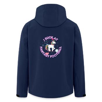 I Suck At Fantasy Football Tee Shirt Gift - Men’s Recycled Softshell Jacket by Stanley/Stella - navy - Back - AI Model Male 185 light (185cm)