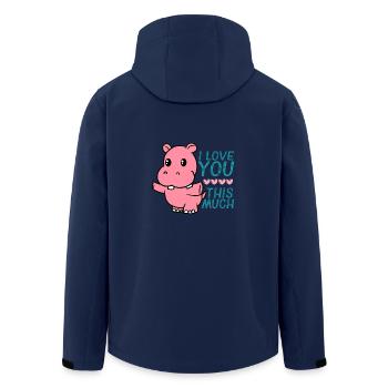 I Love You This Much Cute Hippo Hug Valentine - Men’s Recycled Softshell Jacket by Stanley/Stella - navy - Back - AI Model Male 185 light (185cm)