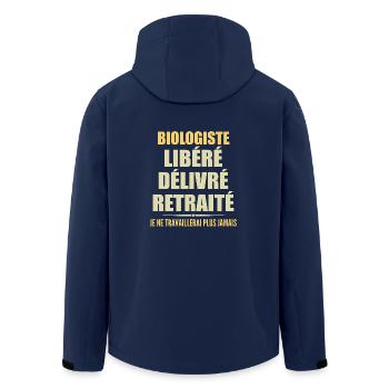 Biologist Celebrates Retirement with Humor Gift - Men’s Recycled Softshell Jacket by Stanley/Stella - navy - Back - AI Model Male 185 light (185cm)