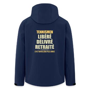Tennis players celebrate retirement with humor gift - Men’s Recycled Softshell Jacket by Stanley/Stella - navy - Back - AI Model Male 185 light (185cm)