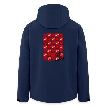 Checkerboard Hearts and Pizza - Men’s Recycled Softshell Jacket by Stanley/Stella - navy - Back - AI Model Male 185 light (185cm)