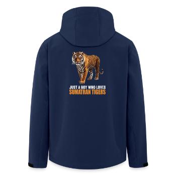 Sumatra-Tiger - Recycelte Männer Softshell-Jacke von Stanley/Stella - Navy - Hinten - AI Model Male 185 light (185cm)