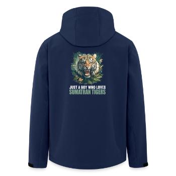 Sumatra-Tiger - Recycelte Männer Softshell-Jacke von Stanley/Stella - Navy - Hinten - AI Model Male 185 light (185cm)