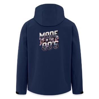 Hergestellt In Den 80er Jahren Retro Blitz - Recycelte Männer Softshell-Jacke von Stanley/Stella - Navy - Hinten - AI Model Male 185 light (185cm)