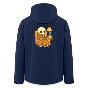 Reading Skeleton – Cozy Reading - Men’s Recycled Softshell Jacket by Stanley/Stella - navy - Back - AI Model Male 185 light (185cm)