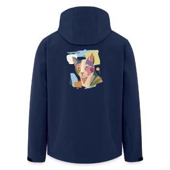 Abstract cat in modern color block design - Men’s Recycled Softshell Jacket by Stanley/Stella - navy - Back - AI Model Male 185 light (185cm)