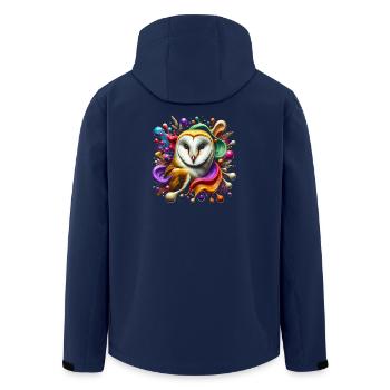 Cool barn owl with colorful splashes of color - Men’s Recycled Softshell Jacket by Stanley/Stella - navy - Back - AI Model Male 185 light (185cm)