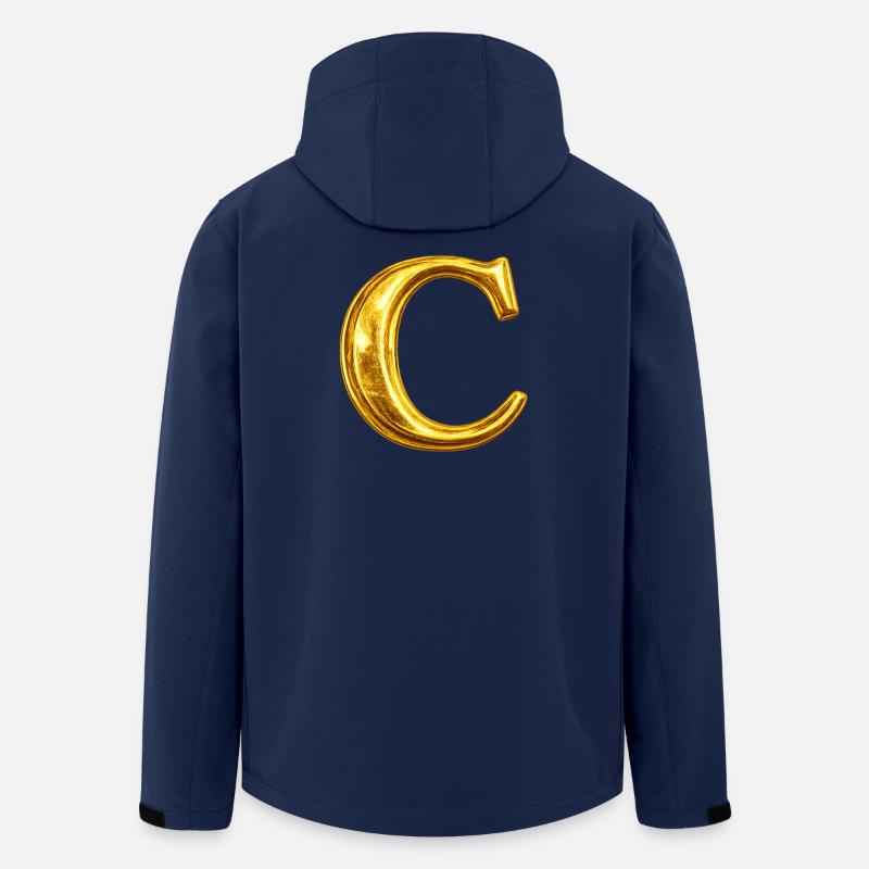 Gold C Monogram Design - Men’s Recycled Softshell Jacket by Stanley/Stella - navy